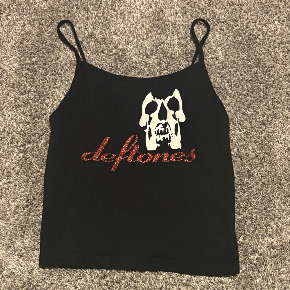 Deftones self-titled red glitter cropped ribbed tank